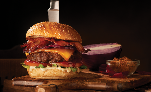 Feature - Classic Burger with Crispy BBQ Bacon